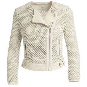 Joie Front Zip Knit Leather Jacket XS